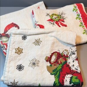 Set of Three Festive Holiday Dishtowels with Red and Green Design Approx 25x15